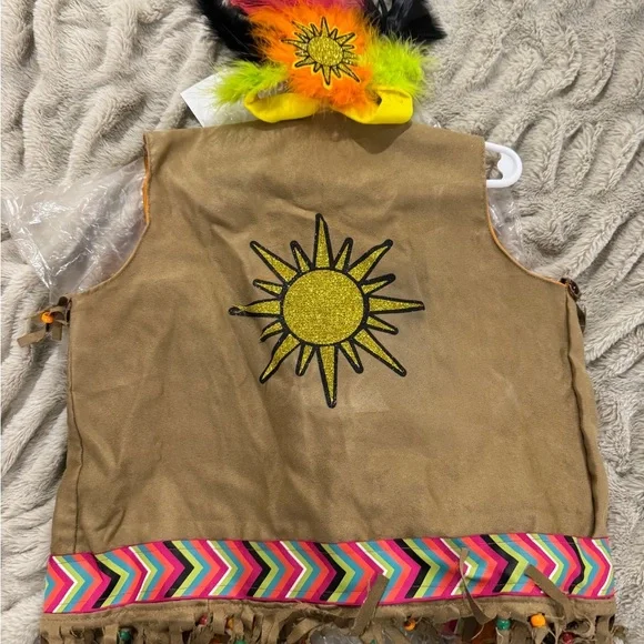 Colorful Fringed Festival Vest & Feather Headband Costume Set (Kids) - Picture 3 of 4